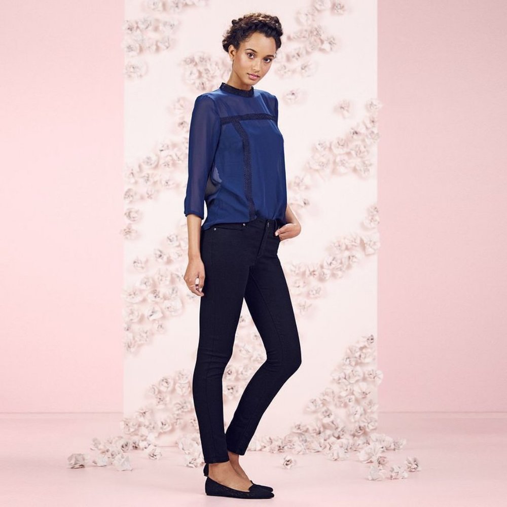 Lauren Conrad Lace Trim Mock Chiffon Blouse Small